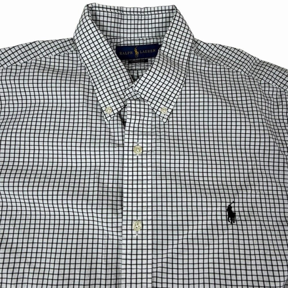 Polo Ralph Lauren Classic Fit Plaid Button Down Shirt Black White Check Size XL
